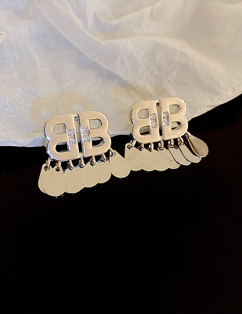 Fashion 50# Silver Letters Alloy Diamond Letter Earrings