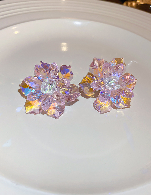 Fashion 20#pink Crystal Flowers Alloy Crystal Flower Stud Earrings