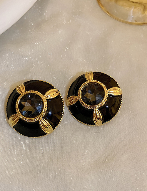 Fashion 9# Black Dripping Oil Round Alloy Diamond Round Stud Earrings
