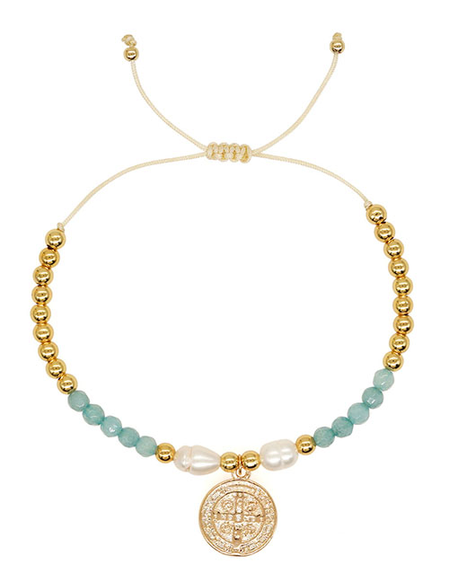 Fashion 5# Crystal Pearl Beaded Cross Medal Bracelet