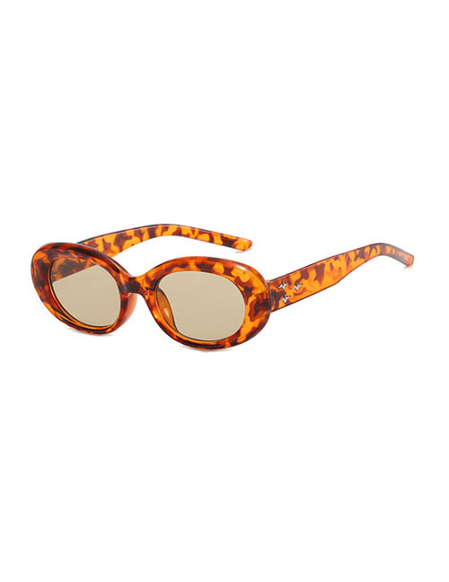 Fashion Leopard Tea Chips Pc Oval Large Frame Sunglasses