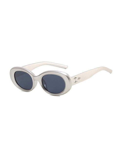 Fashion Silver Frame Gray Film Pc Oval Large Frame Sunglasses
