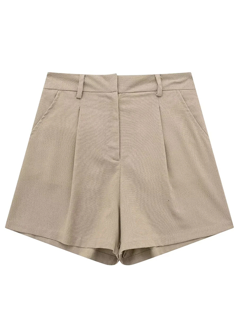 Fashion Khaki Blended Micro Pleated Shorts