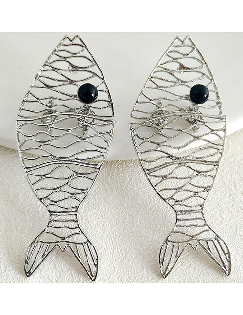 Fashion Silver Fish Earrings Alloy Geometric Hollow Tropical Fish Stud Earrings