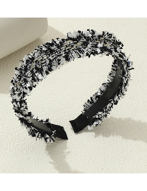 Fashion Black Fabric Shredded Fringe Wide Brim Headband
