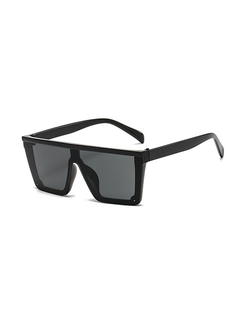 Fashion Bright Black Gray Film Pc Square Siamese Large Frame Sunglasses