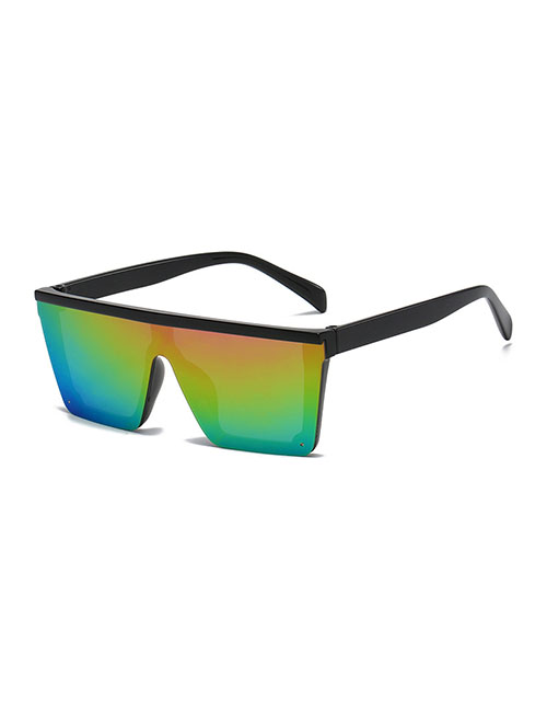 Fashion Bright Black Multicolored Mercury Pc Square Siamese Large Frame Sunglasses