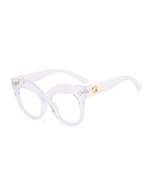 Fashion Translucent White Film Pc Rice Nail Large Frame Cat Eye Mirror Glasses