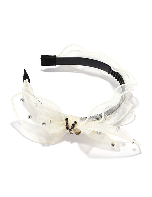 Fashion White Lace Diamond Bow Wide Brim Headband