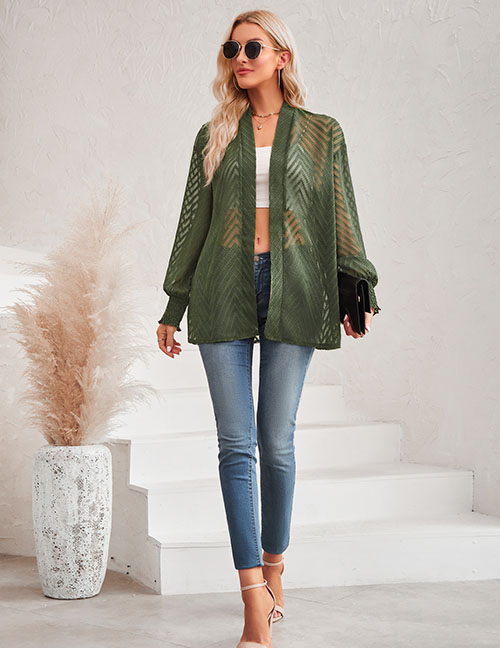 Fashion Armygreen Polyester Jacquard Cardigan