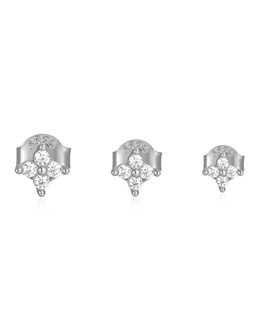 Fashion Silver Metal Diamond Flower Earring Set