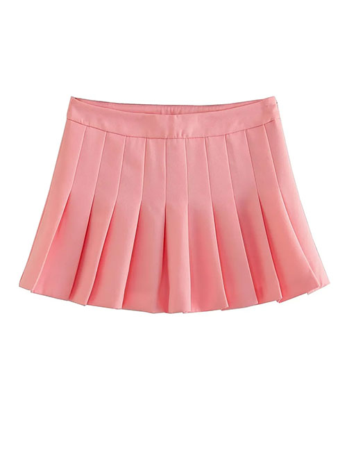 Fashion Pink Polyester High Waist Pleated Culottes
