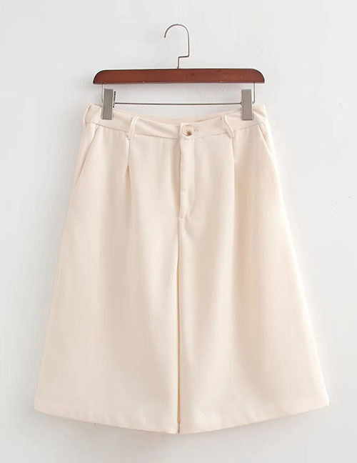 Fashion White Pleated Straight-leg Cropped Trousers