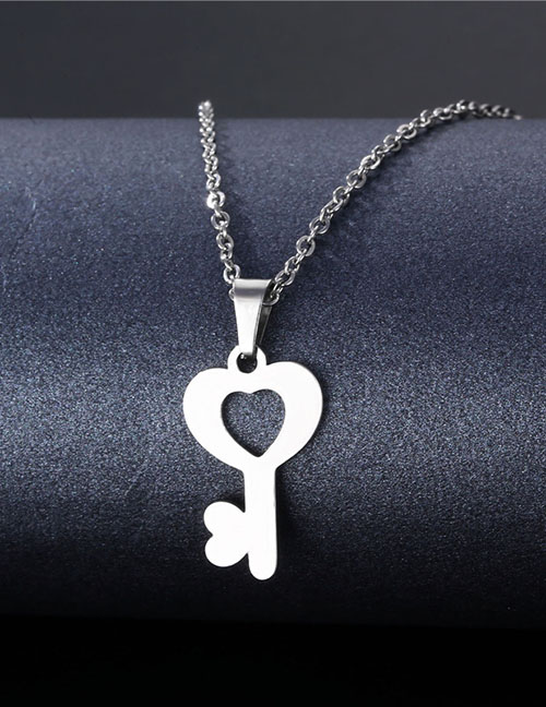 Fashion 3# Stainless Steel Heart Key Necklace