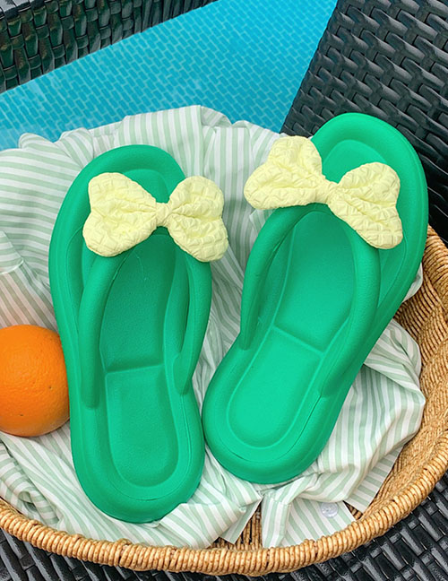 Fashion Time Wind Green Bow-knot Flip Flops Slippers