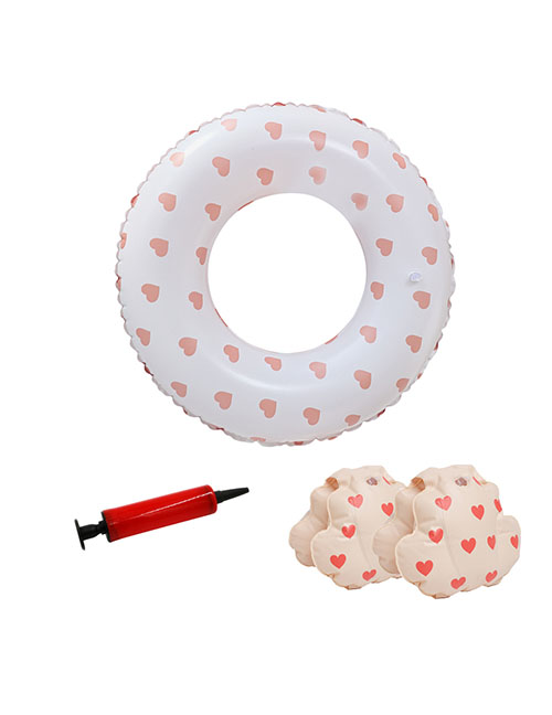 Fashion 70#love Swimming Ring+arm Ring+inflator Combination Pvc Cartoon Children's Swimming Ring Double Airbag Floating Sleeve Set