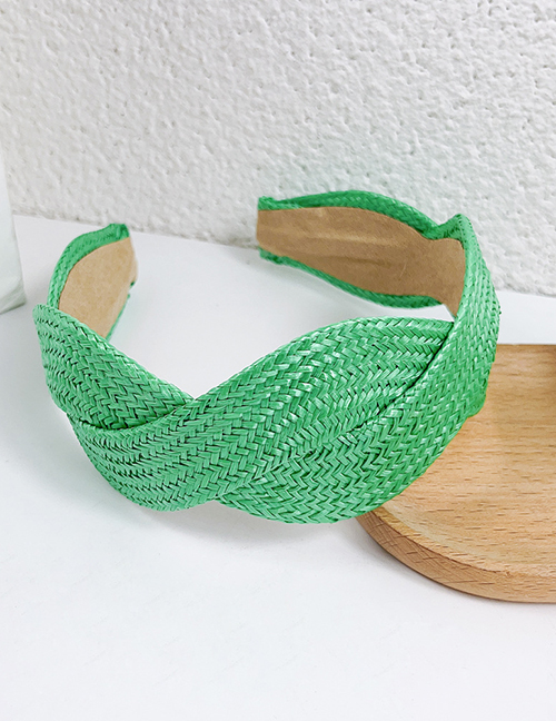 Fashion Green Straw Crossover Wide Brim Headband