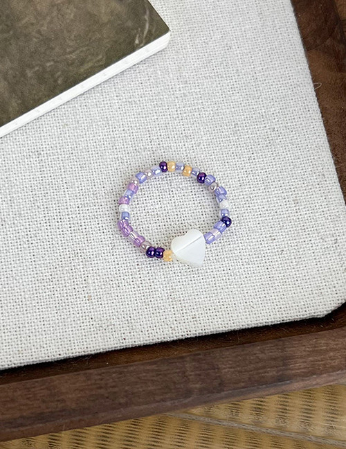 Fashion B Purple Heart Ring Geometric Beaded Heart Ring