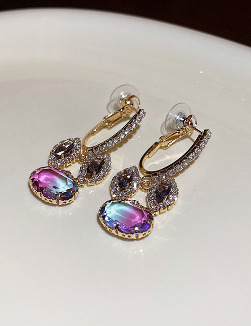 Fashion Purple Bunny Alloy Diamond Rabbit Hoop Earrings