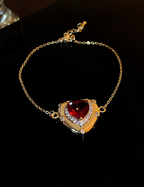 Fashion Bracelet - Gold Red Diamond Copper Inlaid Zirconia Heart Bracelet