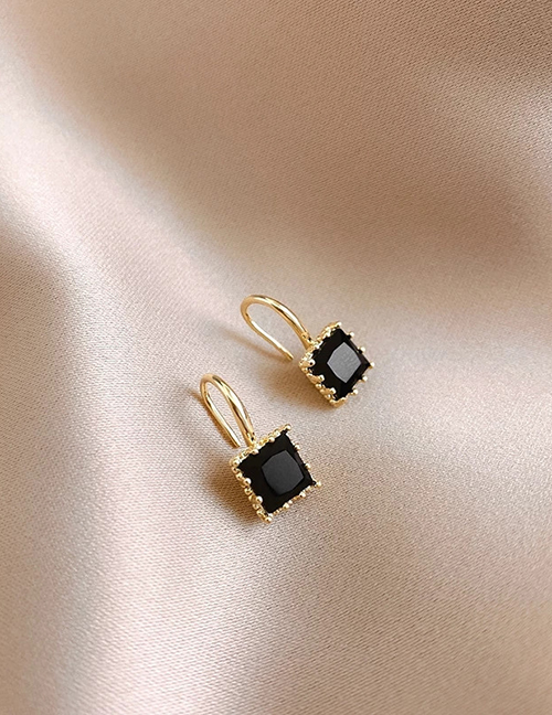 Fashion Black Geometric Square Diamond Stud Earrings