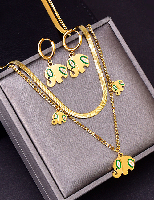 Fashion Necklace + Earrings Titanium Steel Geometric Elephant Earrings Necklace Set