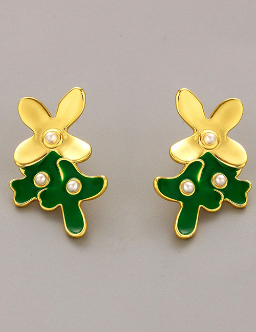 Fashion Ocean Green Copper Drip Oil Flower Stud Earrings