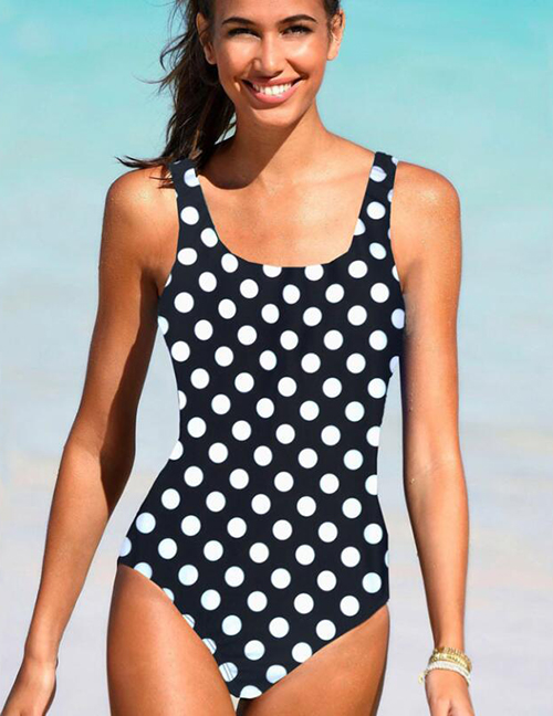 Fashion Black Polka Dots Polyester Ombre Print One-piece Swimsuit
