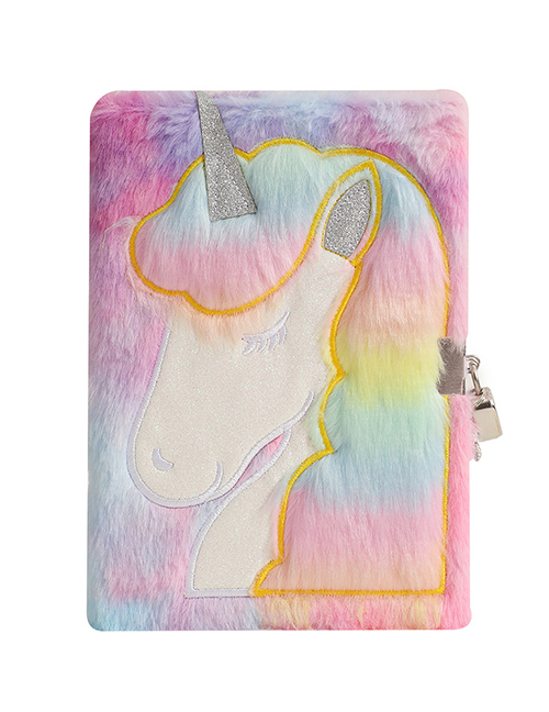 Fashion Tie Dye Color Plush Cartoon Unicorn Diary With Lock