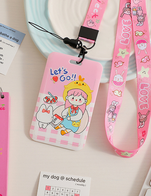 Fashion Pink Girl Plastic Printed Cartoon Halter Card Holder