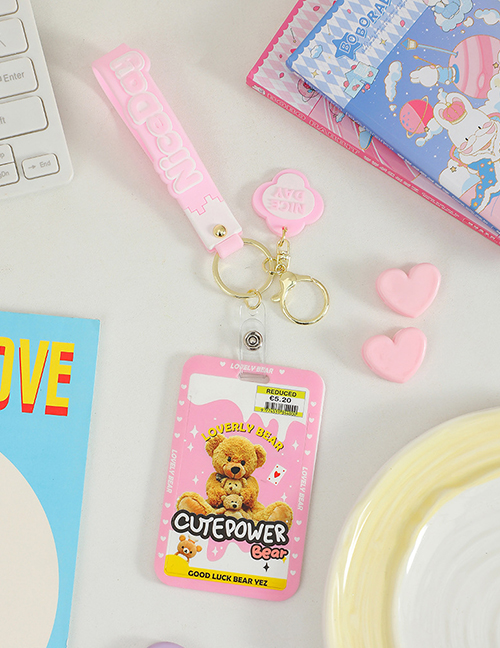 Fashion Pink Plastic Bear Bus Card Protective Case
