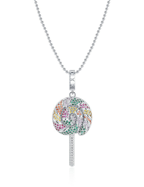Fashion Pendant + Chain Copper Inlaid Zirconia Lollipop Necklace