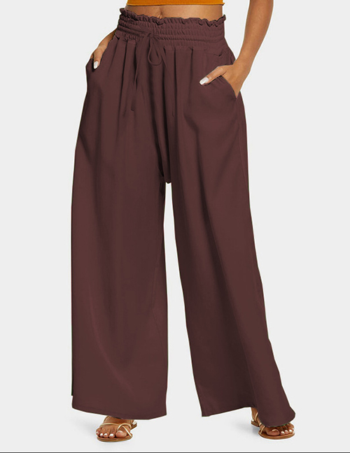 Fashion Claret Polyester Lace-up High-waist Wide-leg Trousers