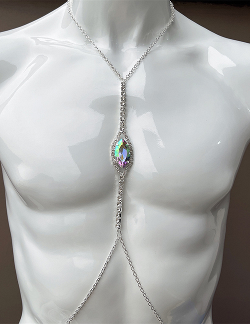 Fashion Ab Silver Plated Geometric Diamond Prong Chain Body Chain