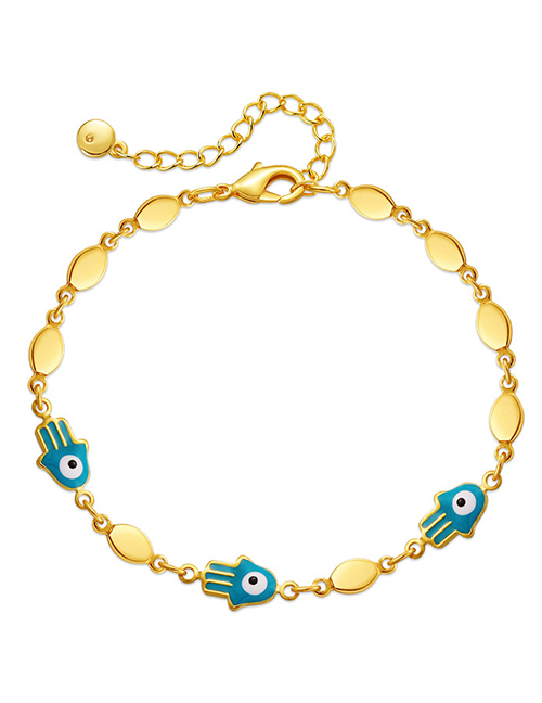 Fashion Light Blue Gold Plated Brass Oil Drip Eye Palm Bracelet