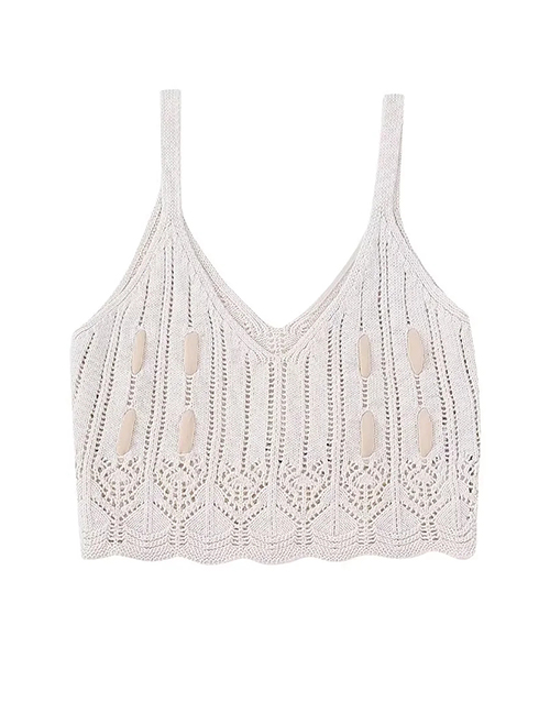 Fashion White Polyester Knitted Camisole Top