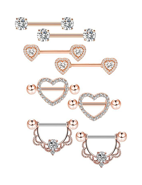 Fashion Rose Gold Suit Titanium Steel Diamond Heart Geometric Piercing Breast Nails