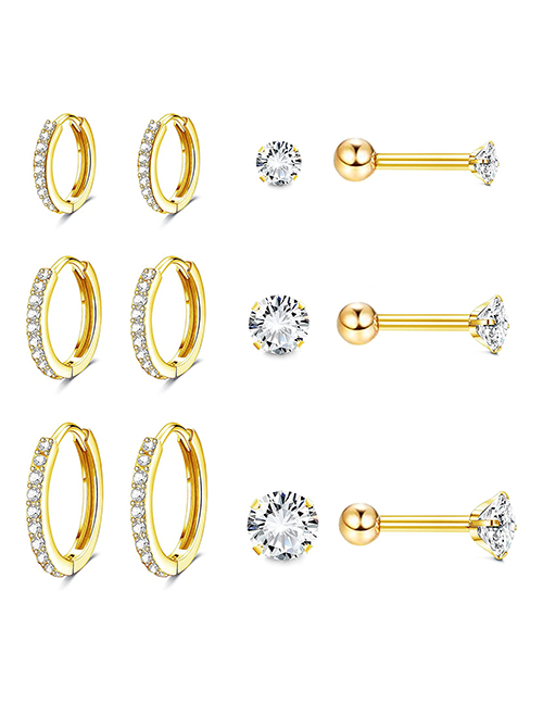 Fashion Golden Suit Titanium Diamond Geometric Piercing Earrings Set
