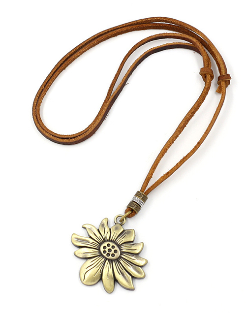 Fashion The Flowers Alloy Geometric Flower Leather Necklace