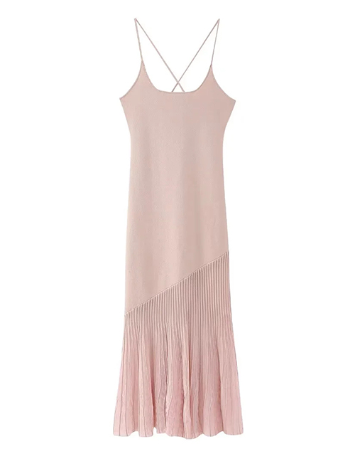 Fashion Pink Paneled Knitted Slip Dress