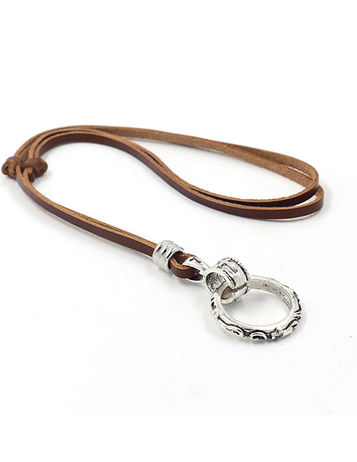 Fashion Ring 2 Alloy Ring Leather Necklace