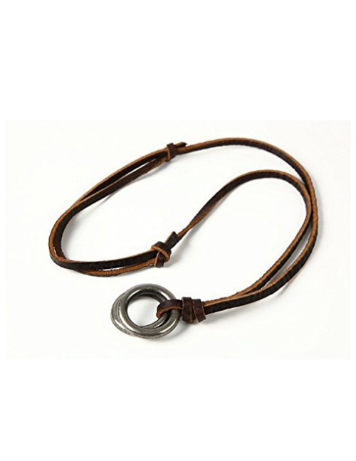 Fashion Figure 2 Alloy Ring Leather Necklace