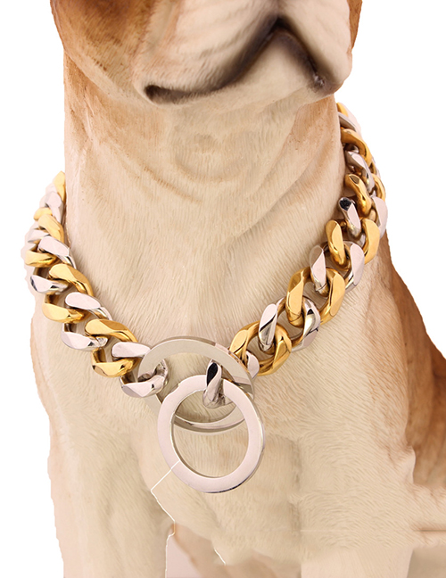 Fashion Gold + Silver (two-color) 28 Inches (recommended Dog Neck 24 Inches) Titanium Steel Geometric Chain Dog Chain