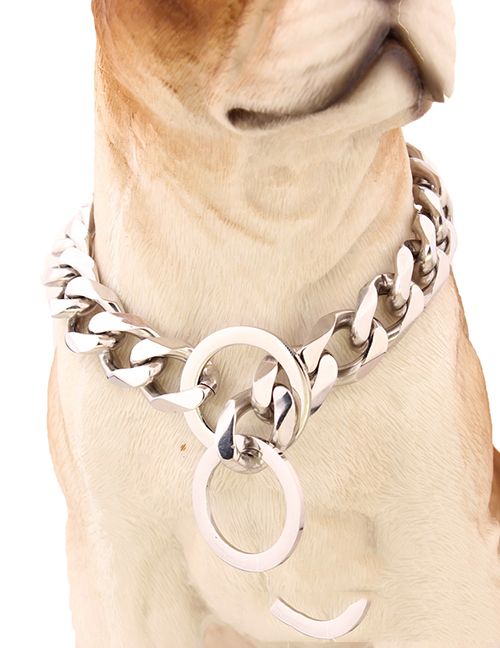 Fashion Silver 18 (14 Dog Neck Recommended) Titanium Steel Geometric Chain Dog Chain