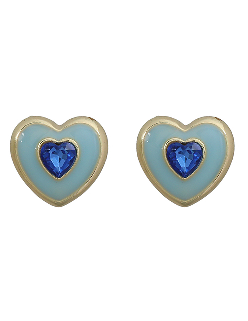 Fashion Blue Alloy Diamond Drip Oil Heart Stud Earrings