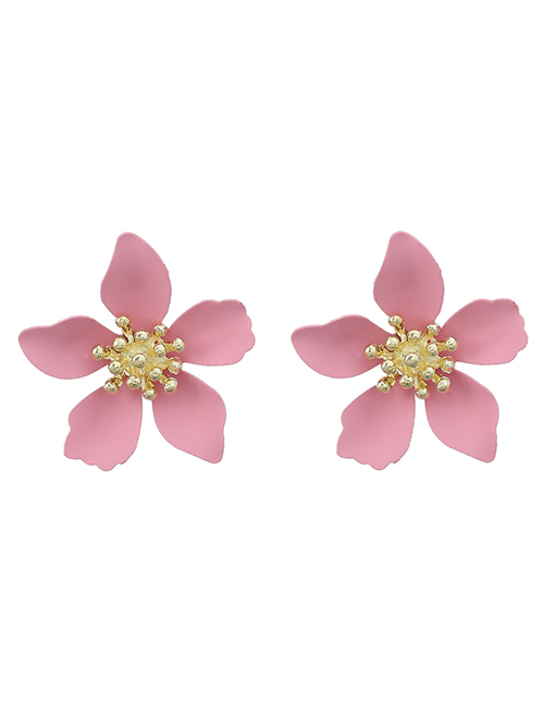 Fashion Pink Alloy Painted Flower Stud Earrings