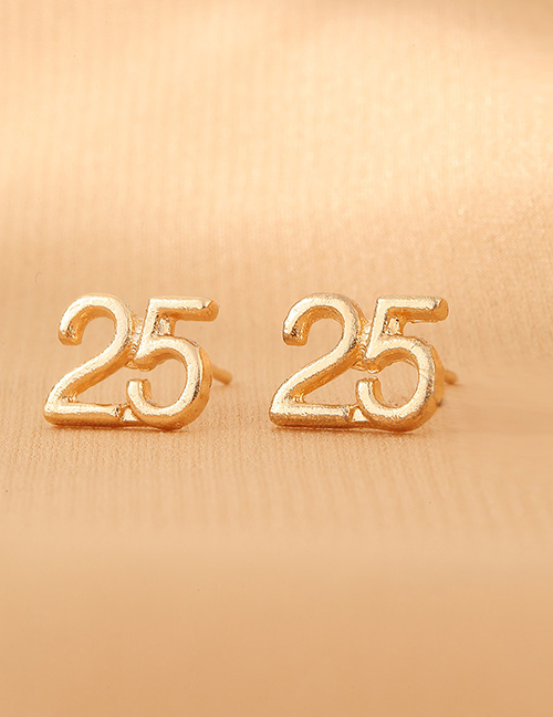 Fashion Golden 25 Metal Geometric Number Stud Earrings