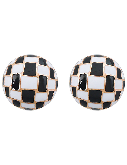 Fashion Black And White Alloy Drip Check Round Stud Earrings