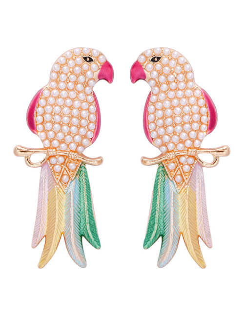 Fashion White Alloy Inlaid Pearl Bird Stud Earrings
