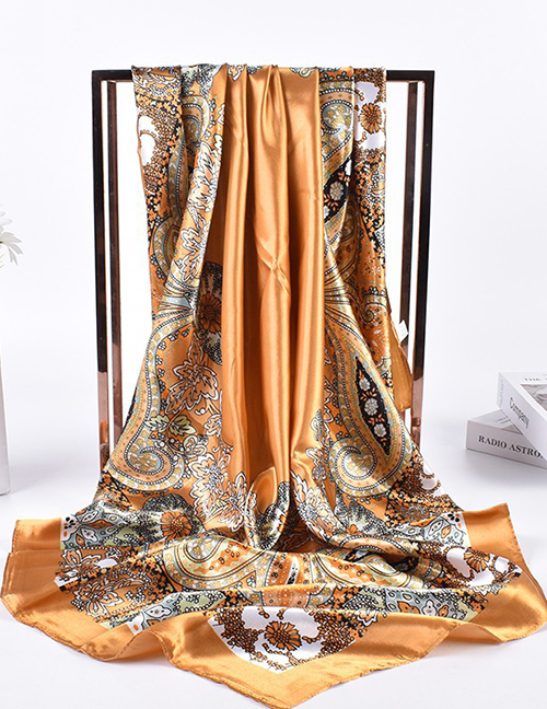 Fashion Turmeric Satin Printed Silk Scarf